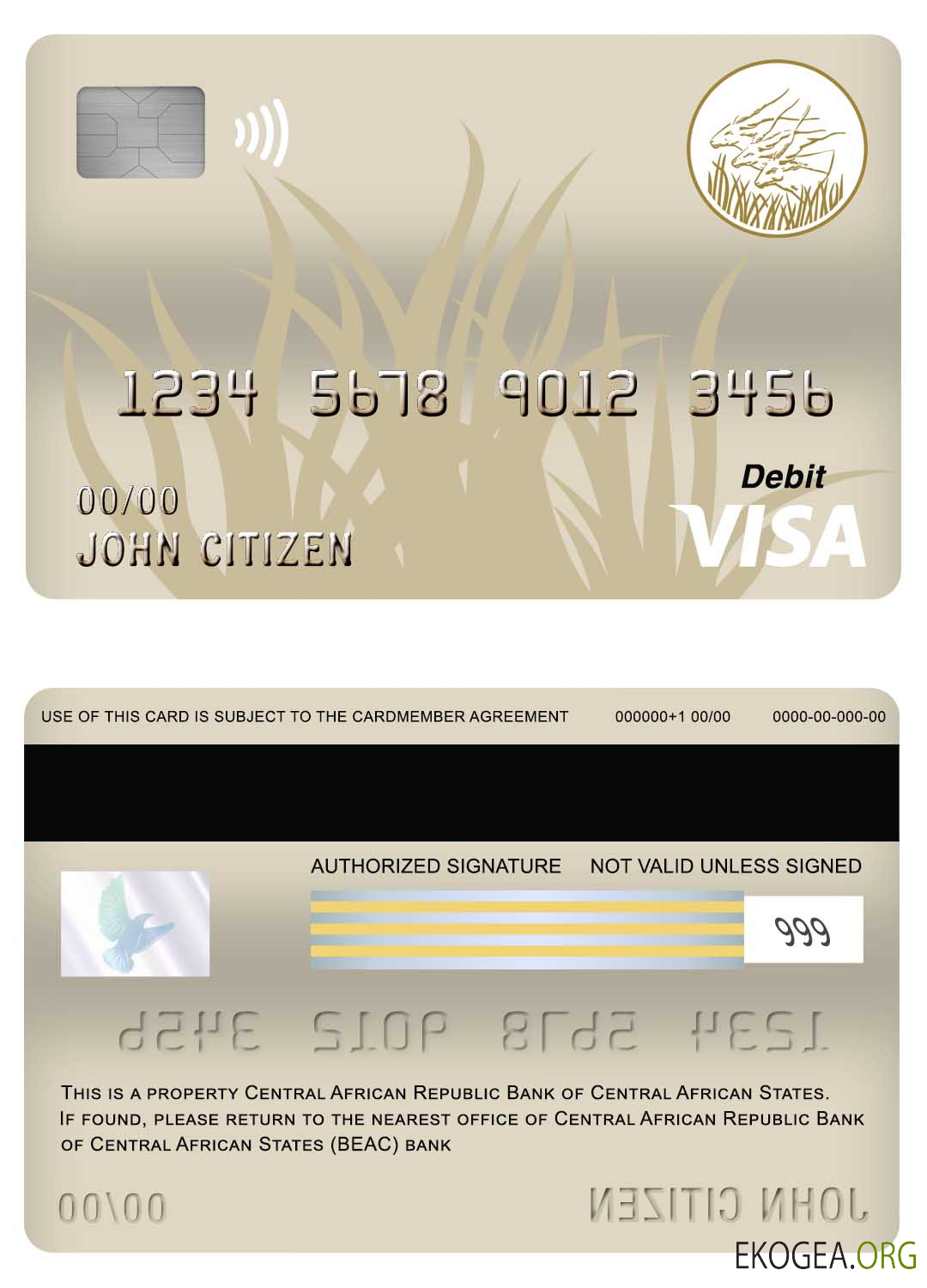 Carte de débit visa bancaire de la Banque des États de l'Afrique centrale (BEAC) de la République centrafricaine